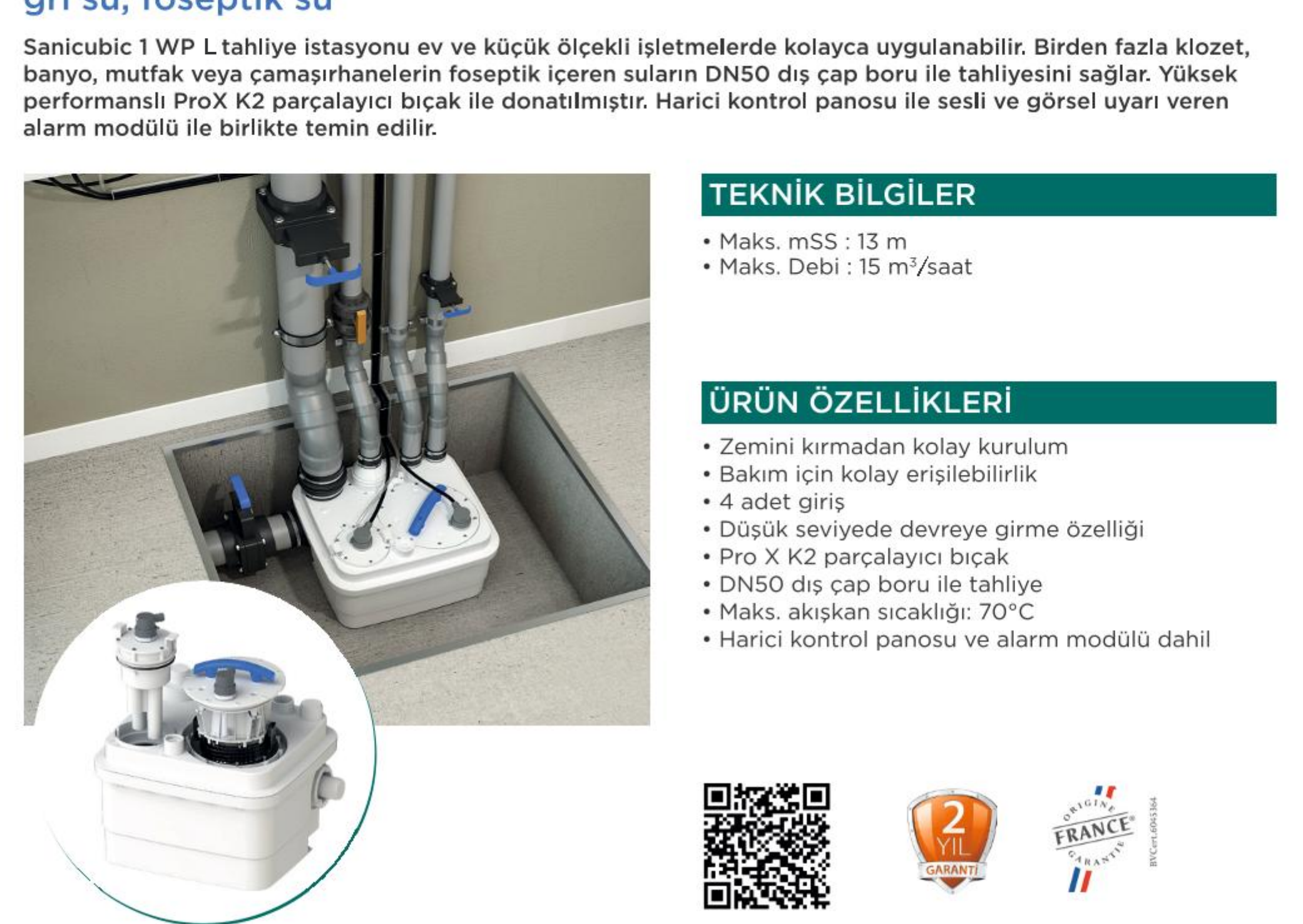 SFA SANICUBIC 1 WP L uygulama örneği