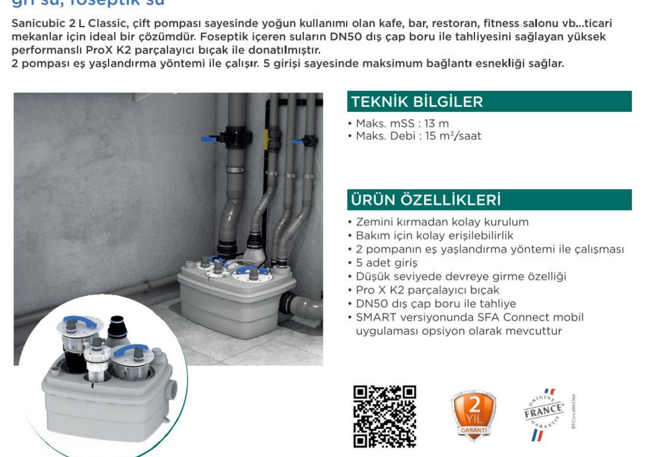 SFA SANICUBIC 2 CLASSIC L uygulama örneği