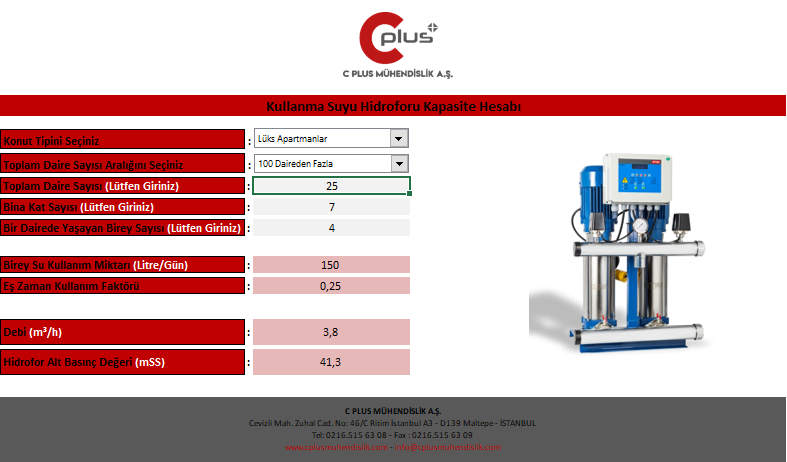 Kullanma Suyu Hidroforu Kapasite Hesaplama Programı