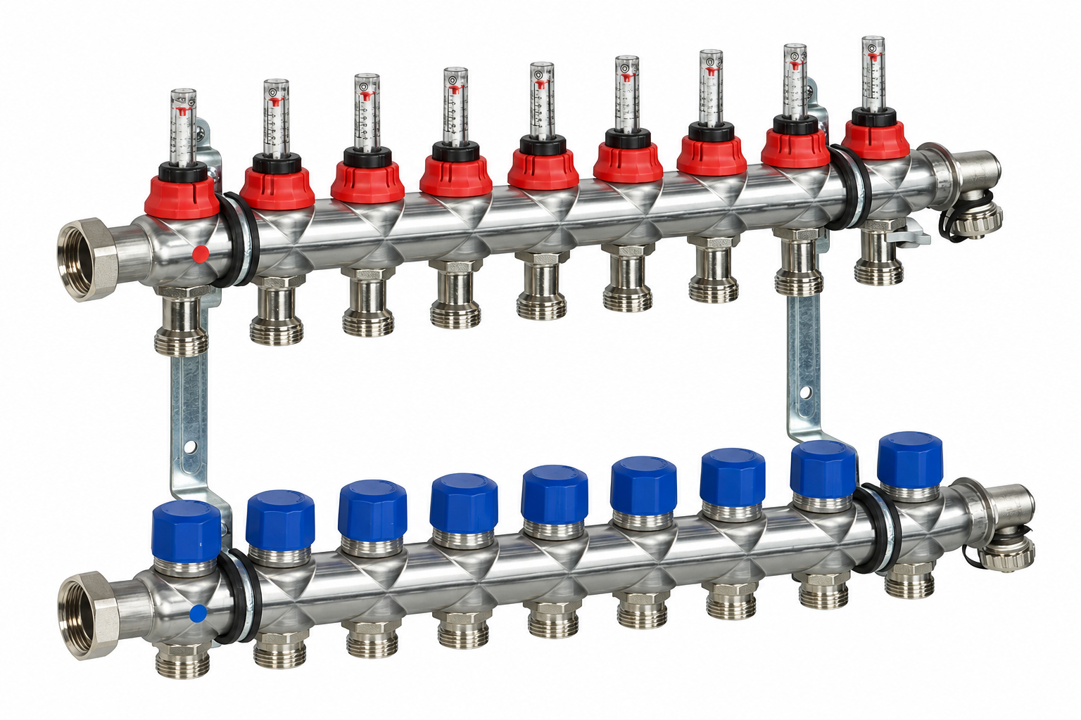 FRÄNKISCHE profitherm 9 Ağızlı Debi Göstergeli Paslanmaz Çelik Yerden Isıtma Kollektörü