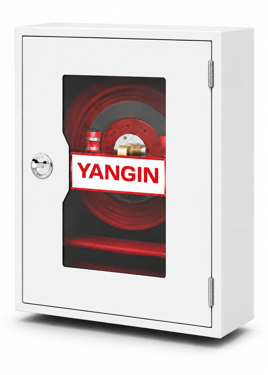 UB31 Sıva Üstü Cam Kapaklı Yangın Dolabı (Alt Tüp Gözlü) 20 Metre - 2'' Bağlantı - Beyaz - Tüp Hariç