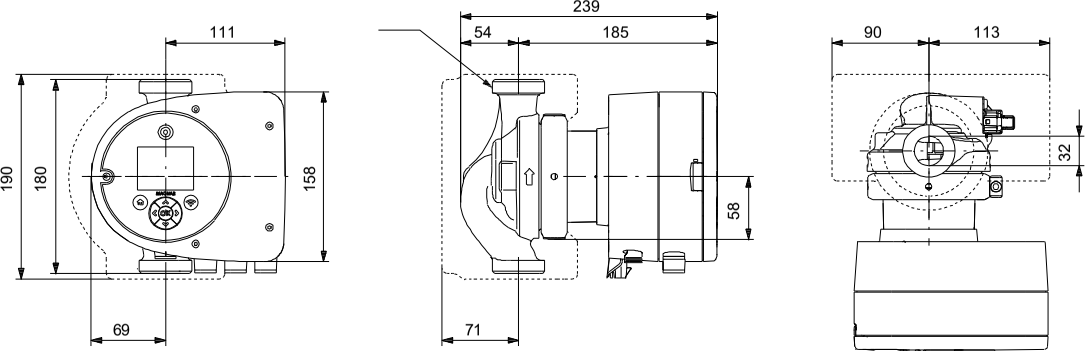 MAGNA3 32-100 teknik boyut çizimi