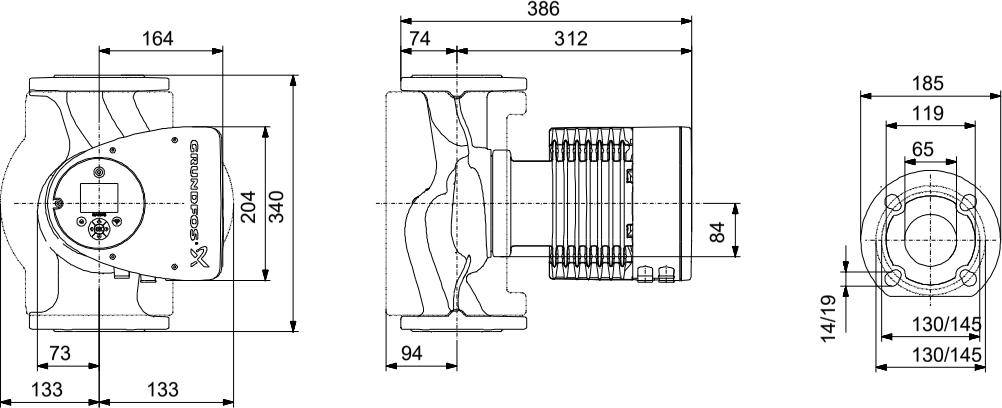 MAGNA3 65-150 F teknik boyut çizimi