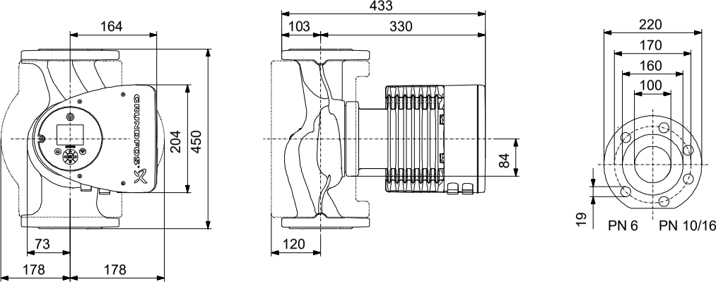 MAGNA3 100-80 F teknik boyut çizimi
