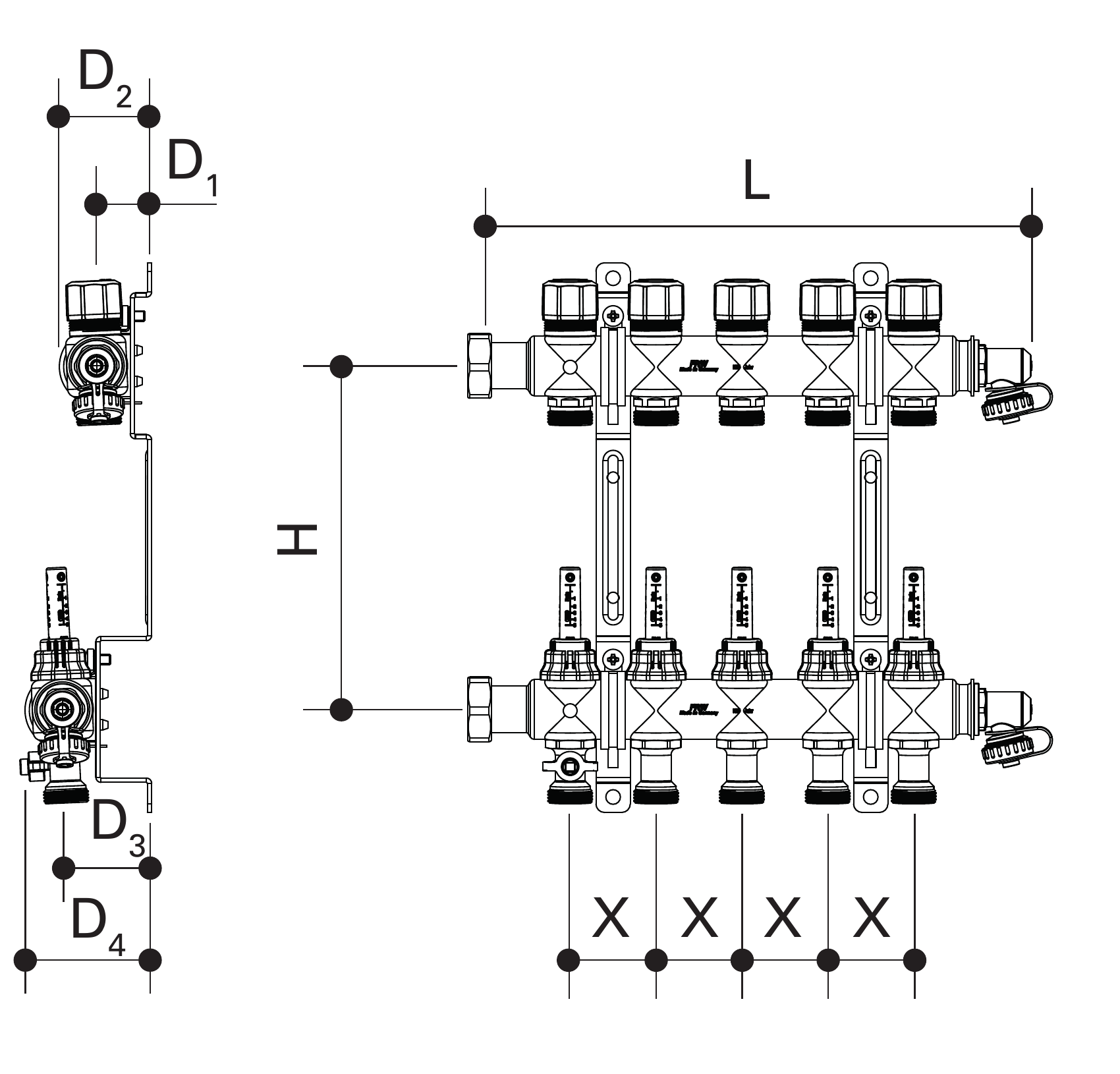 FRÄNKISCHE profitherm L X H D1 D2 D3 D4 ölçülendirme teknik çizimi